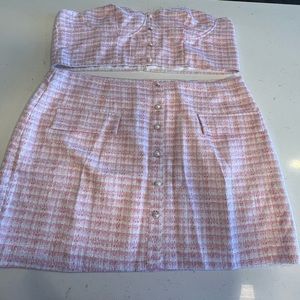 Plus Size 3X Pink Crop Top and Skirt Set Preppy